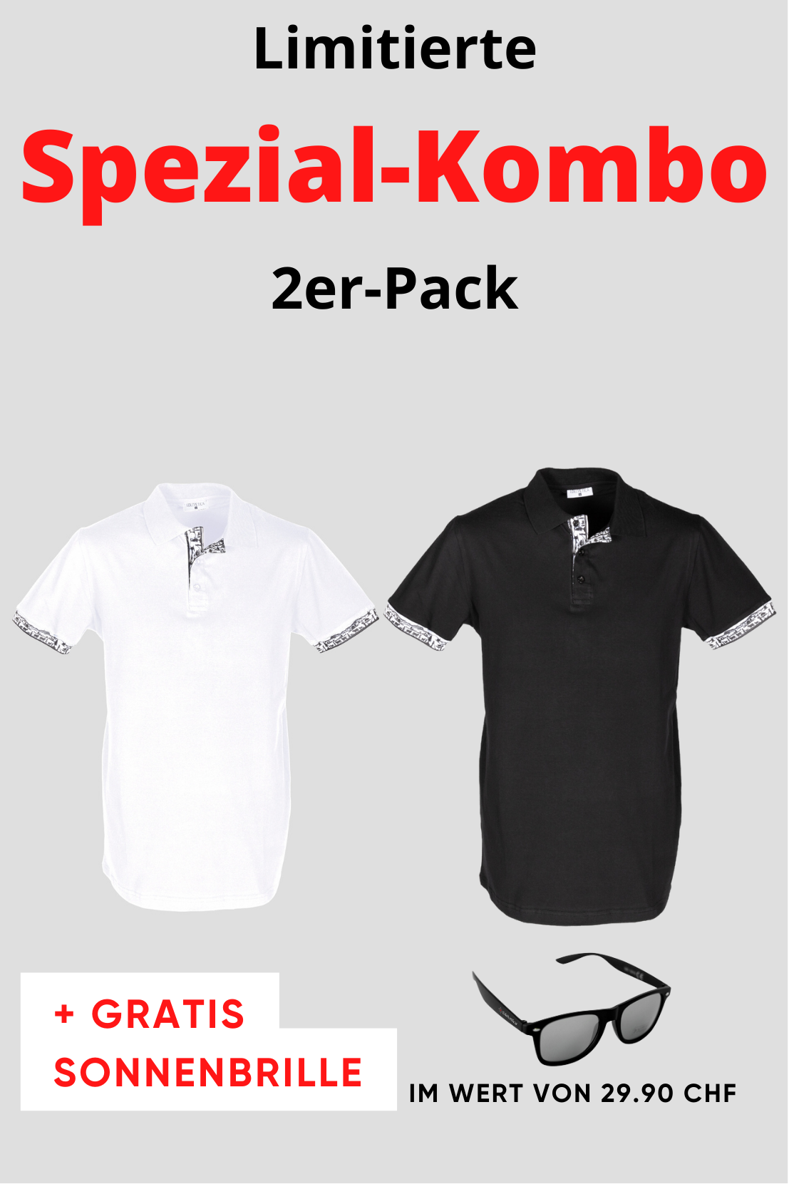 Herren 2er Kombo Scherenschnitt Polo + Gratis Brille