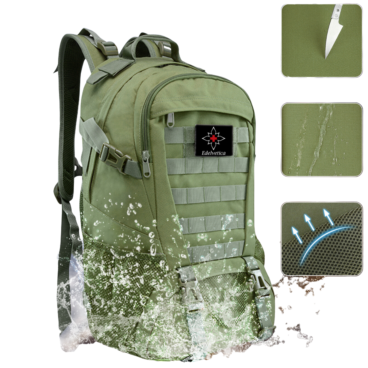 Outdoor-Rucksack mit 30 Liter Fassungsvermögen von Edelvetica, ideal für Wandern und Outdoor-Aktivitäten. Dieser robuste und funktionelle Rucksack bietet genügend Platz und Organisation für alle notwendigen Gegenstände. Er kombiniert Komfort mit langlebigem Design, geeignet für Abenteuer in der Natur.