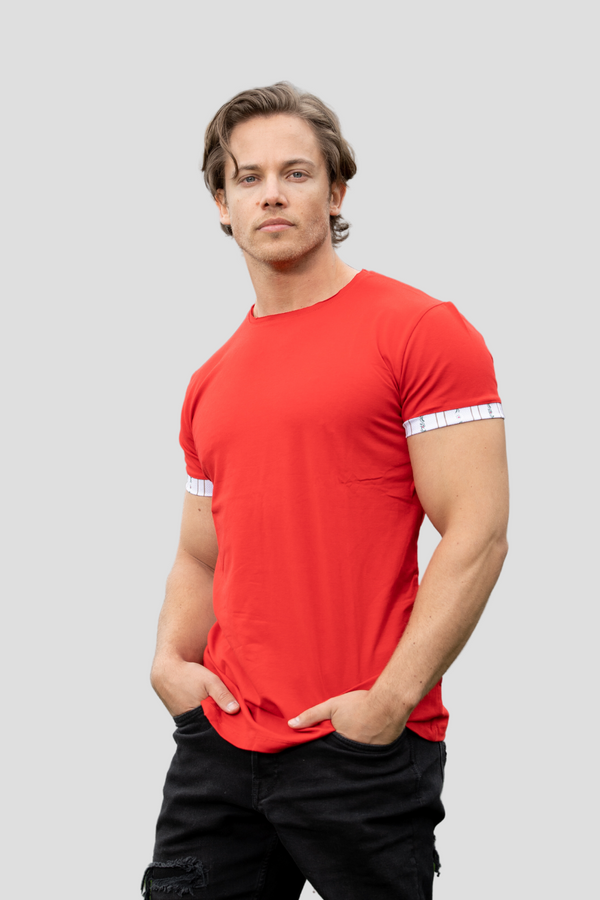 Herren T-Shirt rot mit weissem Edelweiss am Arm