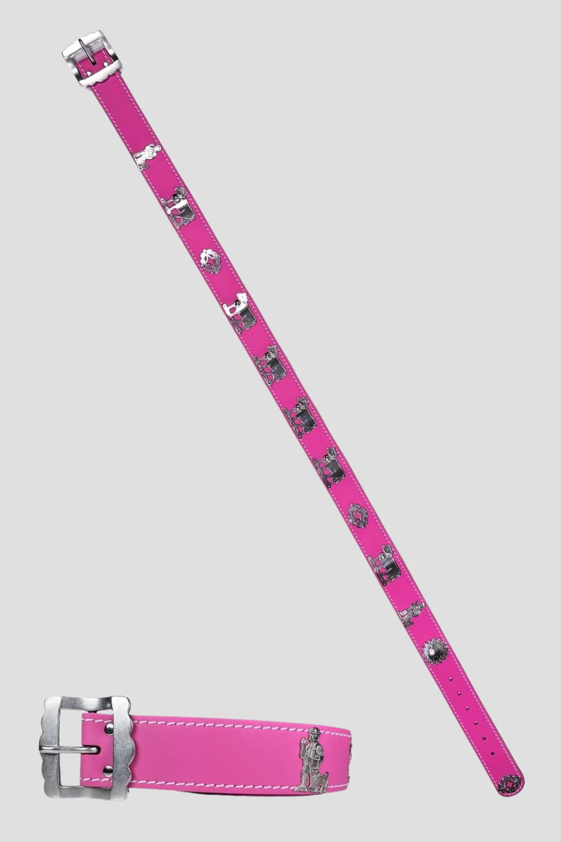 Pinker Appenzeller Ledergürtel von Edelvetica mit silbernen traditionellen Beschlägen und weissen Ziernähten, handgefertigt in der Schweiz