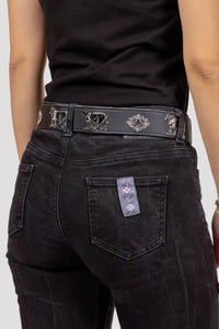 Appenzeller-Gürtel Schwarz mit silbernen Trachtenornamenten