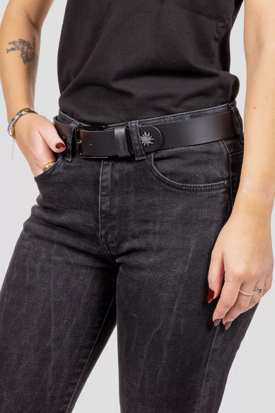 Edelvetica Gürtel in Schwarz mit Edelweiss Schnalle