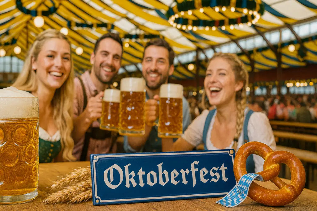 Besucher genießen Maß Bier im Festzelt auf dem Münchner Oktoberfest