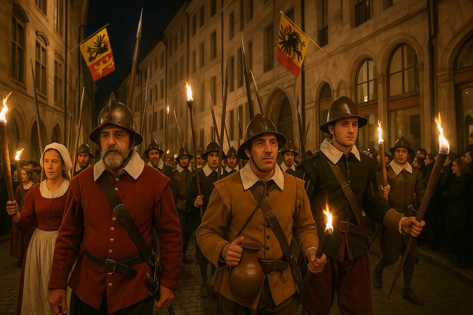 Der nächtliche Umzug erleuchtet die Gassen der Genfer Altstadt mit hunderten von Fackeln.