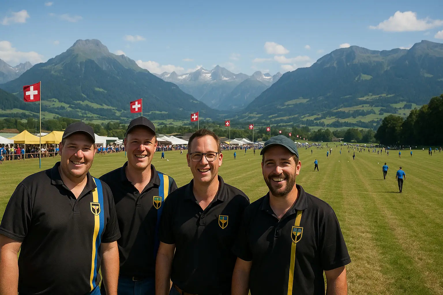 4 Männer beim Hornusserfest Event in der Schweiz