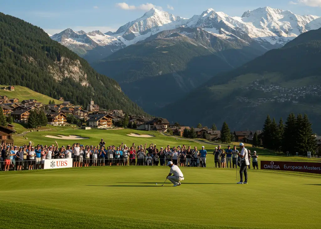 Golfer in Aktion auf perfekt gepflegtem Fairway des Crans-sur-Sierre Golfclubs