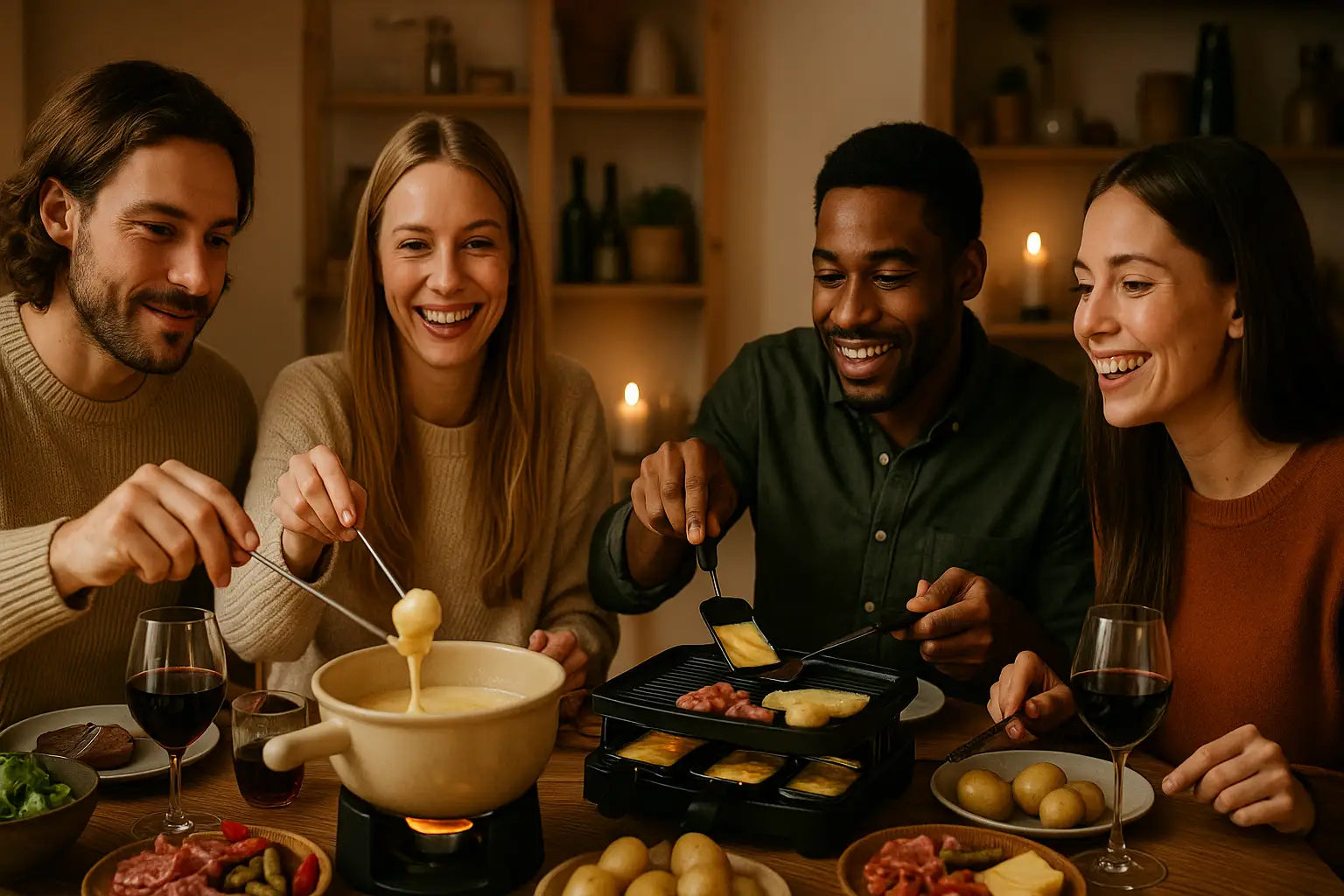 Fondue und Raclette stehen für geselliges Beisammensein und sind feste Bestandteile der Schweizer Kulinarik.