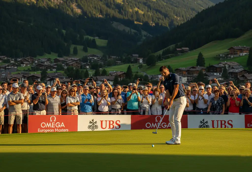 Golfer konzentriert beim Putt auf dem Grün des European Masters in Crans-Montana