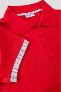Herren Polo rot mit weissem Edelweiss am Arm und Kragen
