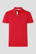 Herren Polo rot mit weissem Edelweiss am Arm und Kragen